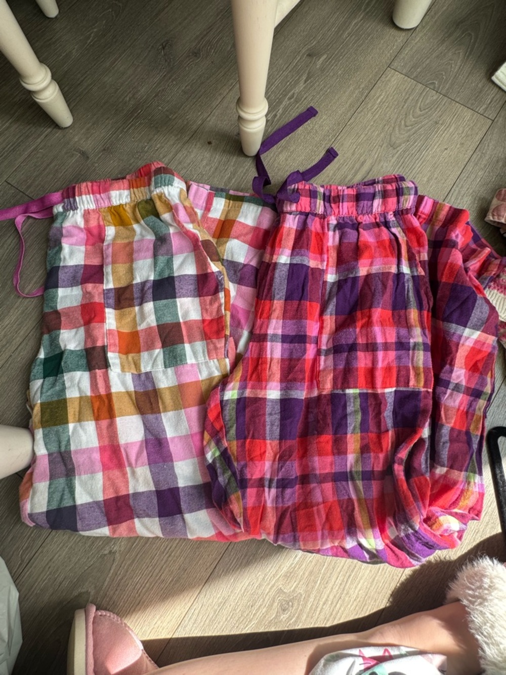 Colorful Plaid Cotton Pajama Pants - Multi Pink & Purple